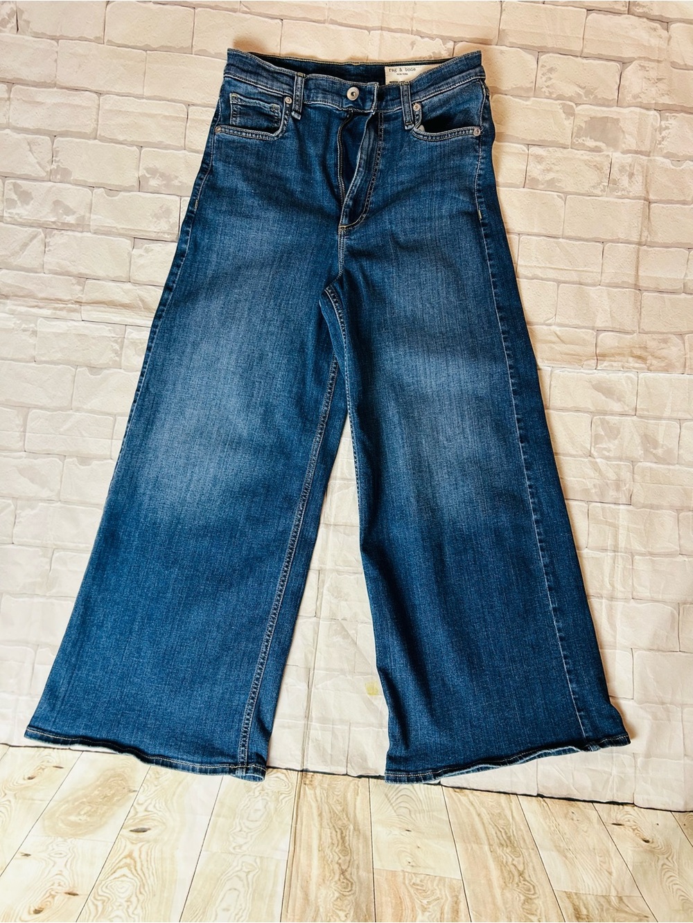 rag & bone Wide-Leg Jeans in Dark Blue Wash